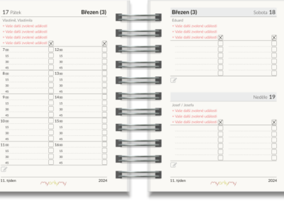 Den na 1 stranu s časovým rozlišením 7 – 16 hodin po 15 minutách