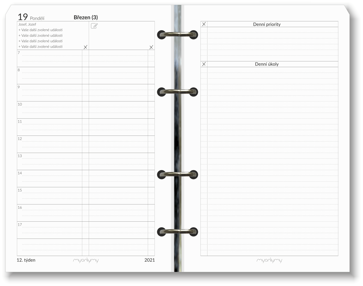 Formulář monochrome – Denní plán A5 levý – 365 listů